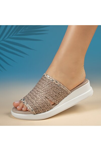 Modlet.ro Women's leather grey casual slippers MOD13776