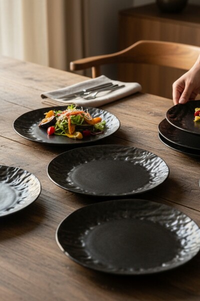 İREA PORSELEN Wood Glam 25 cm Porcelain Serving Plate 6 Pieces