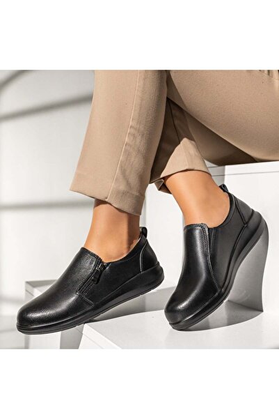 Modlet.ro Pantofi sport damă negri din piele naturală cu fermoar MOD13292