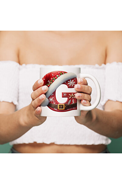 Kupa G Harfi Yılbaşı Temalı Bardak 330 ml – Harfli Kişiye Özel Hediye - Yeniyıl / Noel Şapka Tasarım