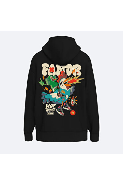 Fandr Store هوديي أسود ذو قصة عادية للجنسين من هوت وينجز