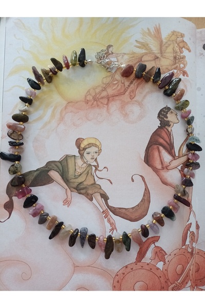 Mudita Tasarım Orijinal diş gerçek doğal turmalin taşı kolye