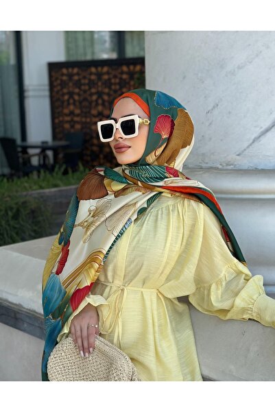 sem oyuncak Vual Silk Shawl Luxury Green Background Floral Pattern 90X180