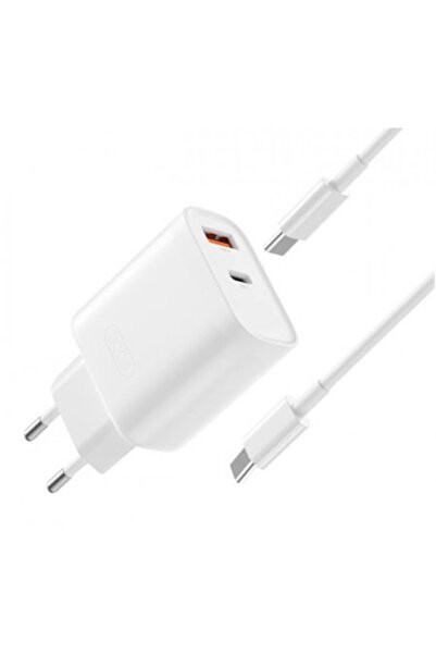 Xo Încărcător rapid dual USB 30W PD L116 cu cablu USB-C la USB-C, alb