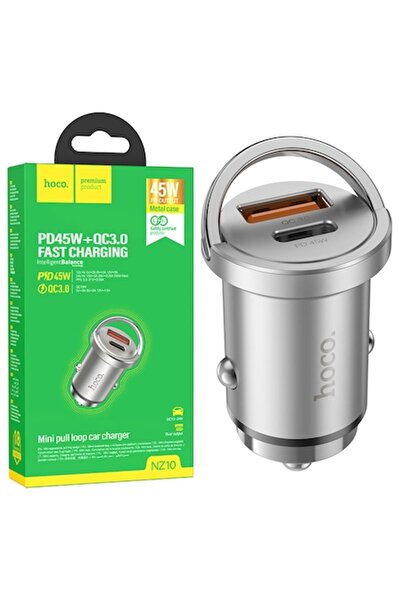 Hoco Încărcător auto (NZ10), USB-C, 45W, 1xUSB-C, 1xUSB-A, PD, QC 3.0, Argintiu