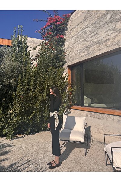 nowglamup Vücuda Oturan Siyah Fitilli Elbise