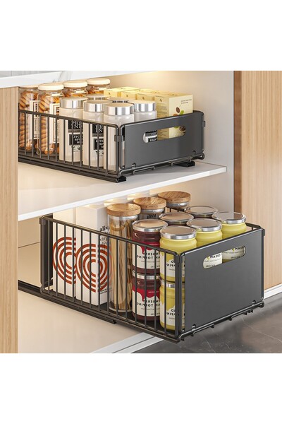 SINZO Organizator Dulap, Set 2 Rafturi Universale, Multifunctionale, Sistem Culisant, Metalic, Negru