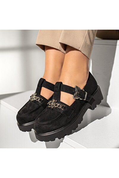 Modlet.ro Γυναικεία μαύρα Σουέτ casual παπούτσια με λουράκι MOD13980