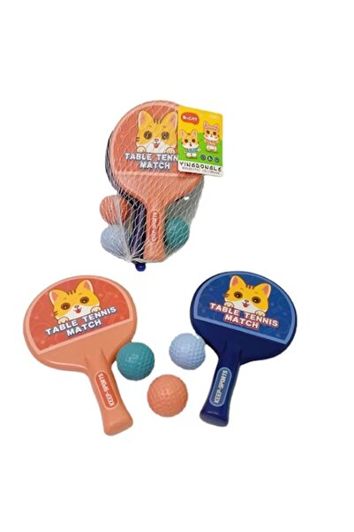 Toys Set pentru tenis de masă - Două rachete cu design de pisică și trei mingi