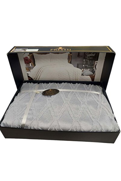 Prestij Puffy Yakut 3 Parça Çift Kişilik Yatak Örtüsü, Pike Örtüsü (250x260)-Gri