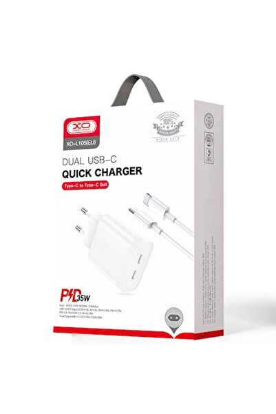Xo Incarcator Retea (L105) + Cablu Lightning, 35W, 2xUSB-C, PD, White