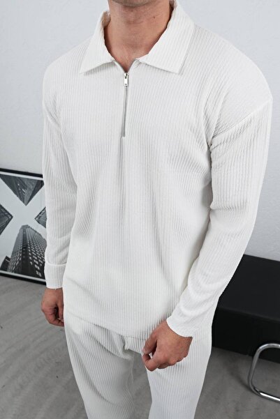 perasttesktil Men's Oversized Zippered Ribbed Sweatshirt