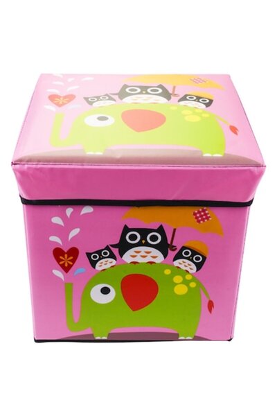 Toys Foldable Toy Storage Box with Owl Design, 30x30x30 cm, Pink