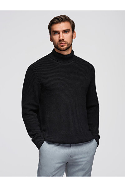 OMBRE Klassischer Rollkragenpullover aus Baumwolle für Herren - Schwarz V4 OM-SWTN-0162 M