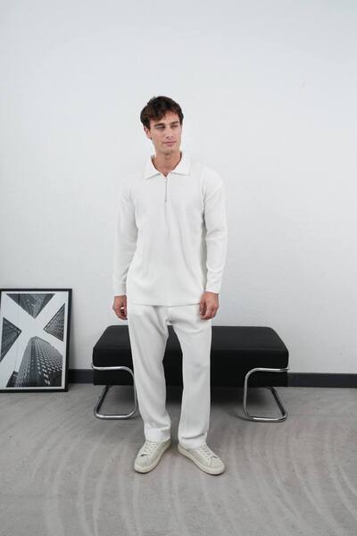 perasttesktil Men's Oversized Zippered Ribbed Sweatshirt