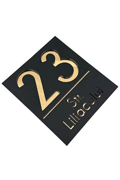 OEM Placuta numar casa, Negru Satinat, Auriu Oglinda, 18x16cm