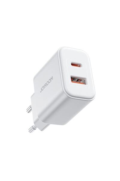 Joyroom JR-TCF05 Network Charger, USB/USB-C, 20W, USB-C/Lightning Cable 1m Included, White