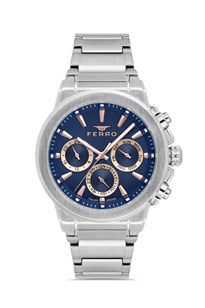 FERRO Silver Steel Band Men's Wristwatch Fm40123A-A3 All Functions Active 3 Atm Water Resistant