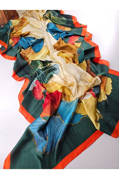 sem oyuncak Vual Silk Shawl Luxury Green Background Floral Pattern 90X180