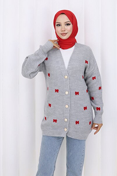 benguen كارديجان تريكو بتفاصيل فيونكة N490 رمادي