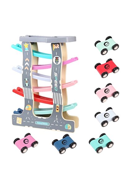 edu bebe Circuit din lemn cu 7 piste și vagoane, multicolor