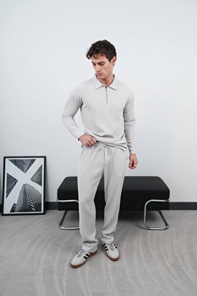 perasttesktil Men's Oversized Zippered Ribbed Sweatshirt