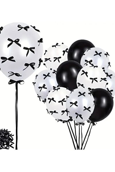 Çemrek Süs Parti Black and White Bow Balloon Bundle of 10