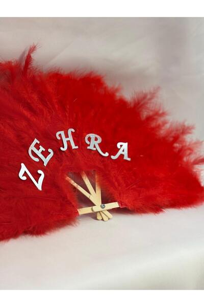 GÜRLEK TEKSTİL Özel tasarım lüks tüylü İsimli yazılı büyük gelin yelpazesi kına after parti Gürlek