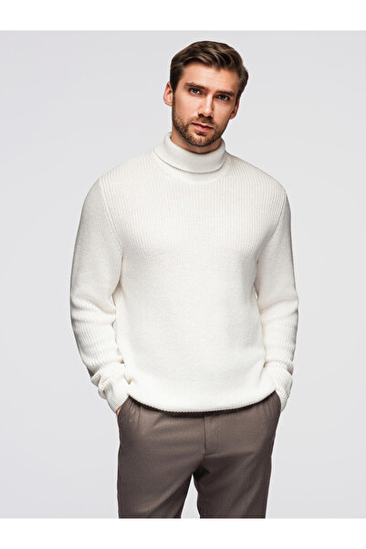 OMBRE Klassischer Herren Rollkragenpullover aus Baumwolle - weiß V3 OM-SWTN-0162 XL