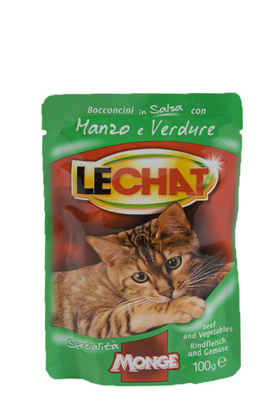 Monge Wet Cat Food, LeChat, With Beef and Vegetables, 100 g