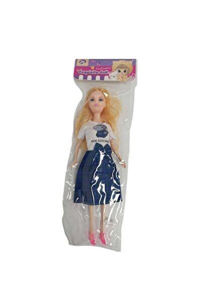 Toy Păpușă pentru copii cu vârsta de peste 3 ani, păr lung blond, fustă albastră și cămașă albă, înălțime 30 cm