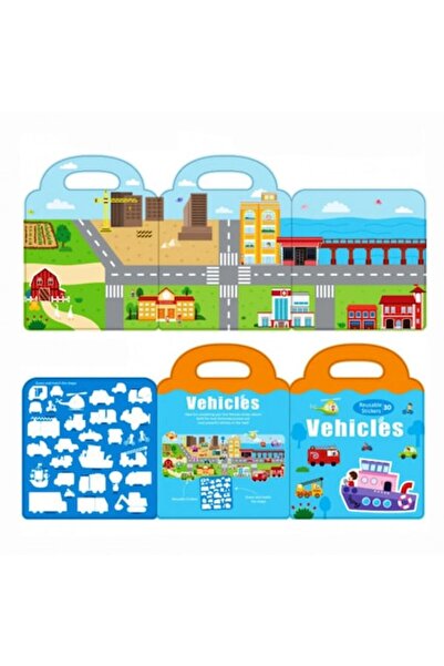 OEM Carte puzzle cu 34 de autocolante reutilizabile, Vehicule