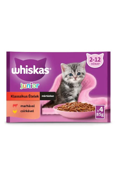 Whiskas Hrana Umeda Pentru Pisici, Junior Classic, Vita Si Pui, 4x85 g