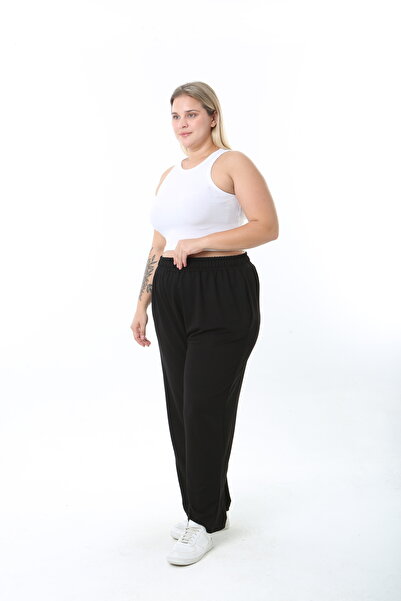 XL Modam γυναικείο μαύρο παντελόνι από ύφασμα κουπρά λύκρα