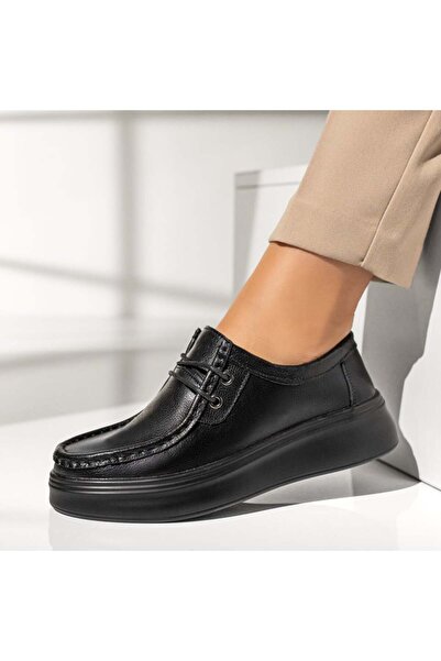 Modlet.ro Women's black genuine leather casual lace-up shoes MOD13984