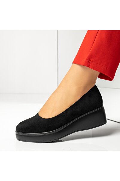 Modlet.ro Pantofi sport damă negri cu platformă în piele întoarsă MOD01902