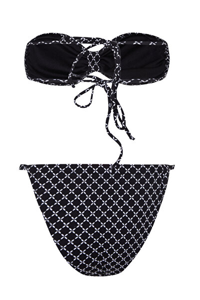 AQUELLA Black Patterned Strapless Bikini
