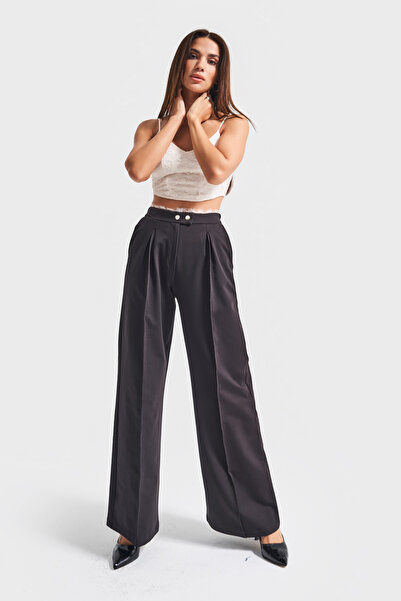 its basic Жіночі чорні штани w5-1 Palazzo Fit з еластичним поясом і мереживними деталями