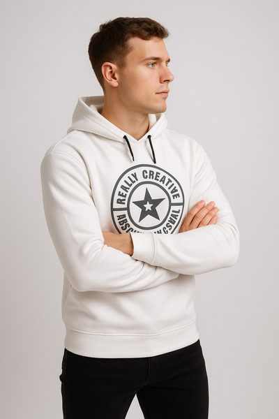 UOMOPARK Πραγματικά δημιουργικό εμπριμέ μπλουζάκι με λευκή κουκούλα – Άνετο, καθημερινό και casual στυλ