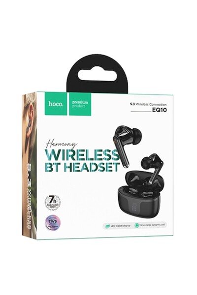 Hoco Wireless Headphones (EQ10), Ear Buds, BT 5.3, 180h StandBy, 300mAh, Power LED, Harmony, Black