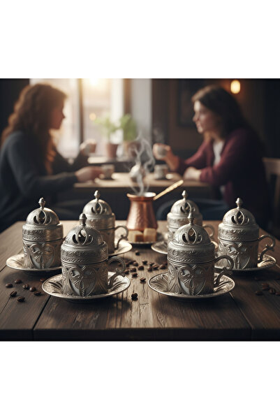 Sena Defne 6 Kişilik 24 Parça Metal Porselenli Gümüş Renk Kahve Fincan Seti