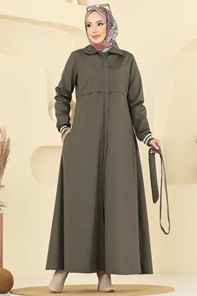 ModaMerve Manşeti Ribanalı Bondit Trençkot 2732SL432-MS Haki