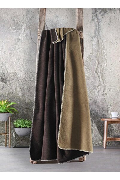 Bayev Green Brown Double Plain Cotton Blanket 200 X 220