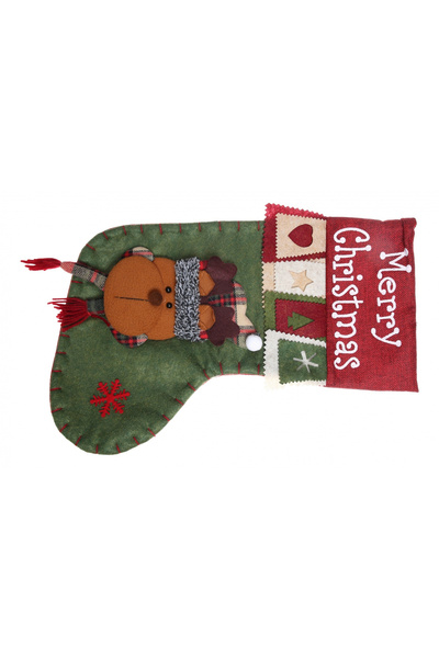 Toolsy Gift stocking, Flippy, with reindeer pattern, green, size 20x40 cm, textile, interior