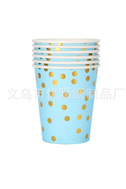 Flippy Set 10 pahare de carton, model buline aurii, 250ml, albastru