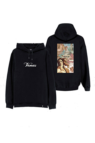 MODA Hanorac cu glugă Venus cu imprimeu negru cu glugă Swea tricou