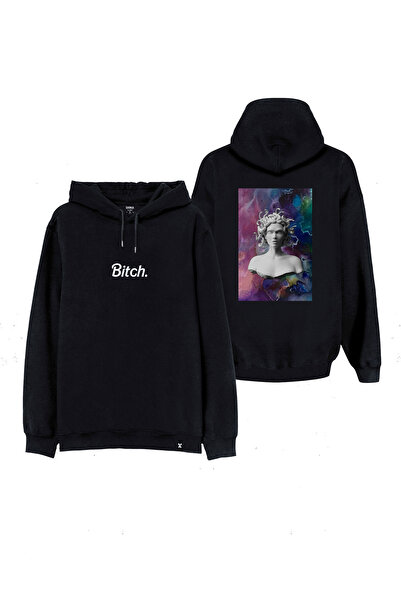 MODA هوديي سويت شيرت بقلنسوة أسود مطبوع عليه تمثال ميدوسا