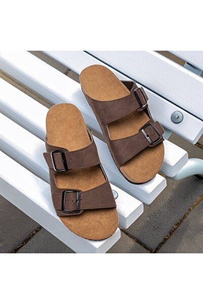 Modlet.ro Men's leather brown casual slippers MOD13736