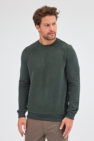 İmza Haki Uzun Kol Bisiklet Yaka Düz Pamuklu Comfort Fit Sweatshirt 1013255150