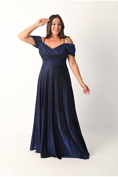 NONCONCEPTMODA Düşük Omuzlu Askılı Simli Elbise